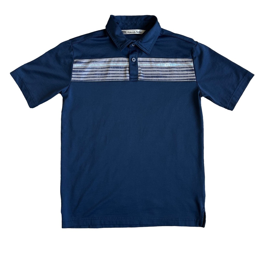 Travis Mathew Polo Golf Shirt Mens Large Blue Striped Performance Pima Casual